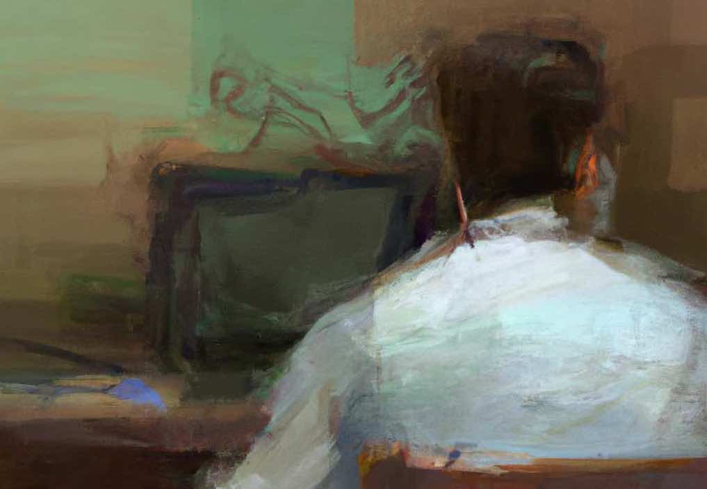 An impressionist image of a man struggling with writer's block